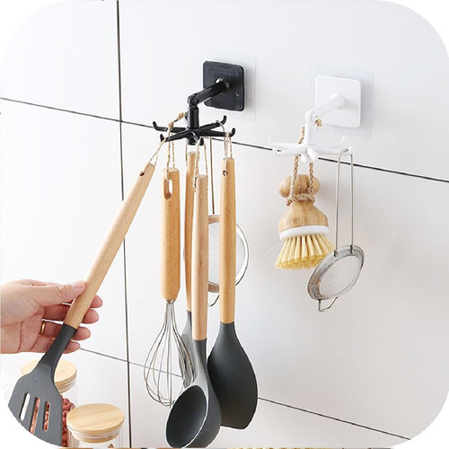 Imagen 7 de 10 de Gancho Plegable Autoadhesivo Rotación 360° Cocina Baño Pared
