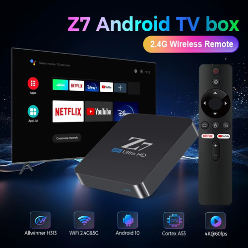 Streaming Tv Box Z7 8k Ultra Hd Android 2gb 8gb Google Voz Negro De Voz