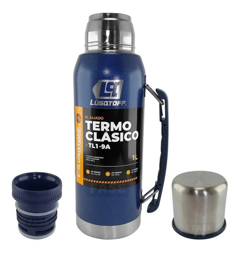 Termo Lusqtoff Azul 1 Litro Acero Tapón Cebador Frio Calor