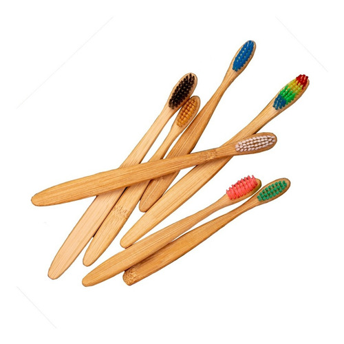 Imagen 1 de 1 de Cepillo Dental Ecológico Bambú Niño Adulto Pack 6 Piezas