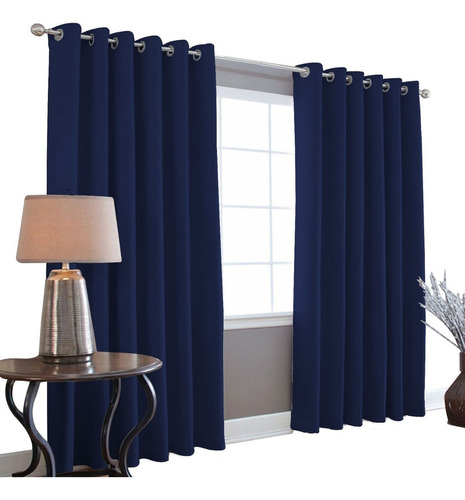 Cortinas Blackout Melocotton - Color AZUL MARINO - 275cm de Ancho X 215cm de Alto En 2 Páneles - Aislamiento Térmico , Reduce el Ruido Exterior , Cortinas Opacas con Ojales , Lavable en Casa