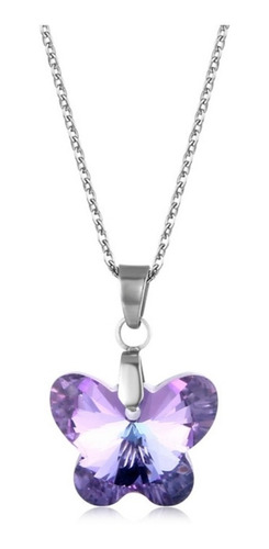 Collar Mariposa Violeta De Acero Inoxidable Para Mujer