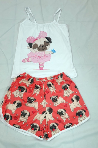 Pijama De Pug Bailando Short Y Blusa