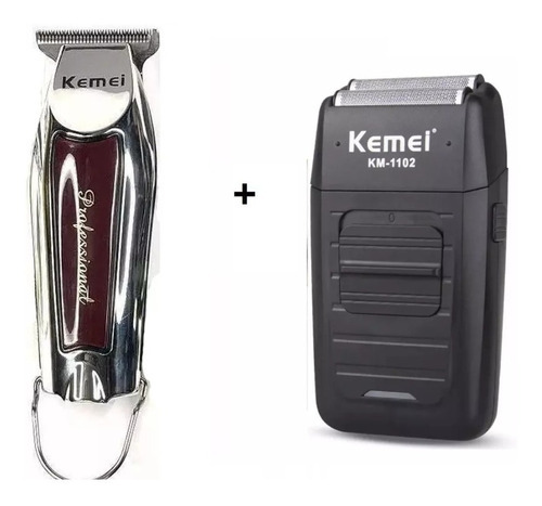 Kit Kemei 9163 Acabamento Premium+kemei 1102 Shaver Bivolt Cor Preto/Cromado 110V/220V