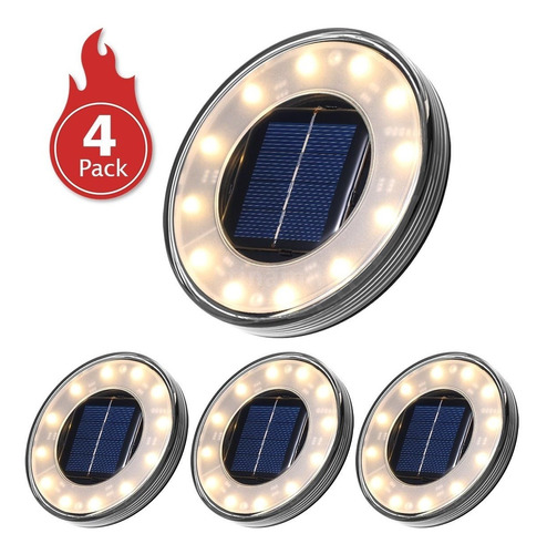 Paquete De 4 Luces De Disco Solar Blanco Cálido 12 Leds Tie