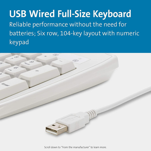 Teclado Lavable Con Cable Usb | Blanco / Kensington Pro Fit