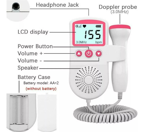 Doppler Fetal Monitor Para Bebe Escuchar Latidos Bebe Rosa