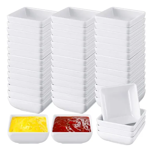36 Cuencos Para Salsas Blancos + 20 Cucharas Helado - 7.2x1.9 Cm, Plástico Alimentario, Apilables