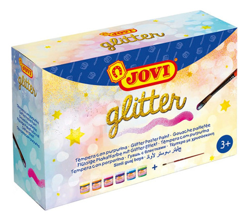 Pintura Témpera Con Glitter Jovi 6 Colores + Pincel Jovi