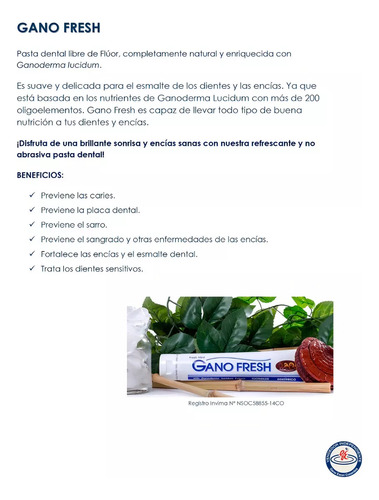 Gano Fresh Crema Dental Sin Flúor Con Ganoderma Lucidum-2 Ud