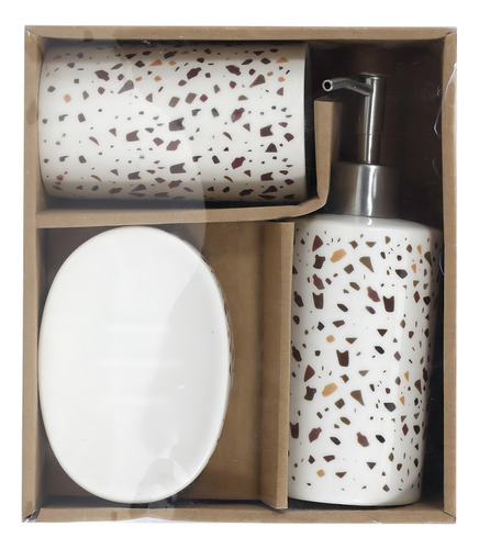 Set De Baño Brance 3 Pzas Granito Blanco Cerámica