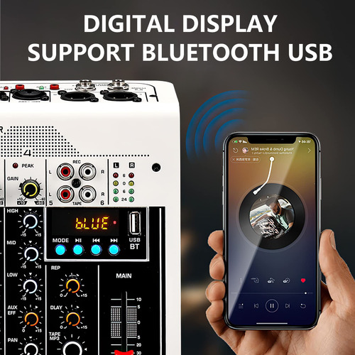 Mezclador De Audio Mad Owl 4 Canales Con Bluetooth Mp3 48v P