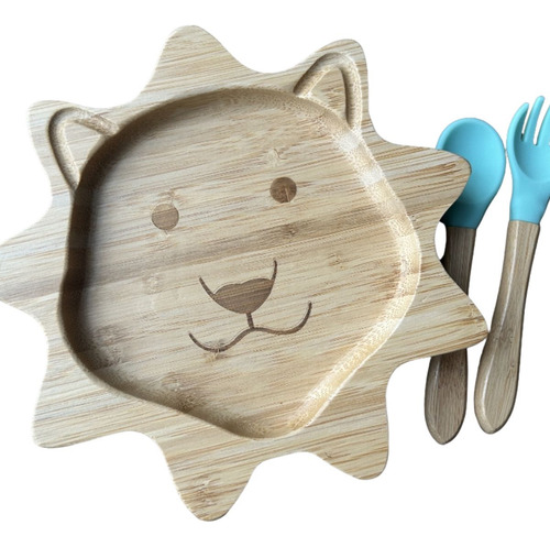 Plato De Bambú Personalizado Para Primeras Comidas Bebe Leon
