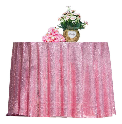 Mantel Redondo De Lentejuelas Rosa 90 Pulgadas