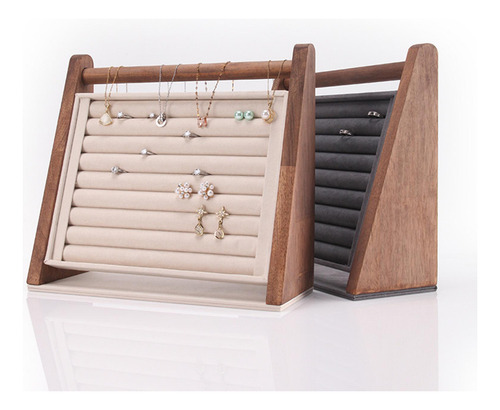 Soporte De Exhibición De Anillos, Bandeja De Madera Negro