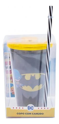 Copo Com Canudo Batman 450ml - Liga Da Justiça - Dc Cor Preto