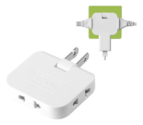3 Adaptador Enchufe Multiple 10a 180 Grados Plano Universal