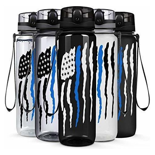 Thin Blue Line Police Flag Black 32 Oz 1 Litro Botella De Ag