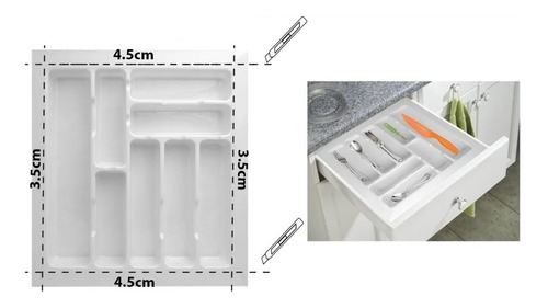 Imagen 6 de 10 de Cubiertero Organizador De Pvc Para Cajon 44x49cm Blanco