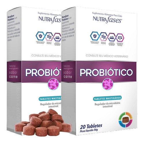 Probiotico Suplemento Alimentar Cães 40 Tabletes Nutrafases