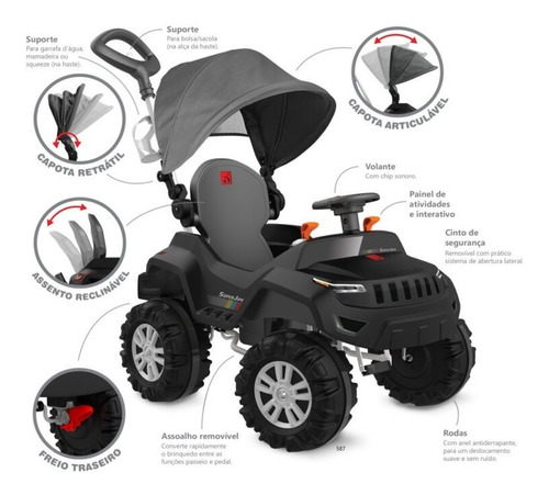 Imagem 3 de 8 de Superjipe Reclinável Com Capota Passeio E Pedal Preto - 587