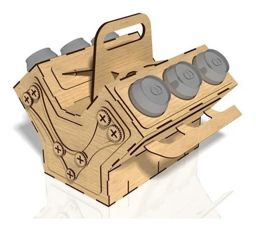 Caja Porta 6 Cervezas De Madera Forma Motor Regalo Viaje