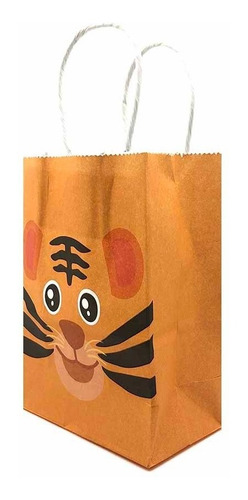 Bolsa De Papel Animales De La Selva 15x8x21cm X6 Unidades