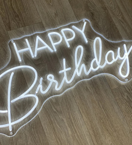Letrero Luz Neón Happy Birthday Led Flex C/control Atenudor Color Blanco
