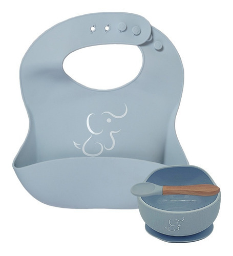 Set De Comida Papu Baby De 1 Babero Y 1 Plato Hondo/bowl Color Azul Claro