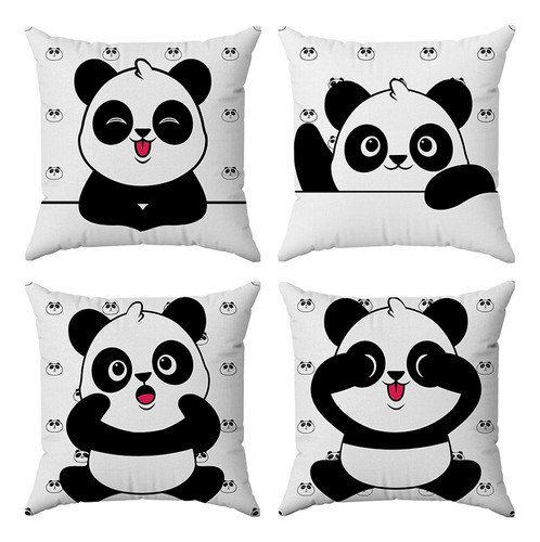 Kit Capas Almofadas Decorativas Panda Feliz 45x45 - Id Decor