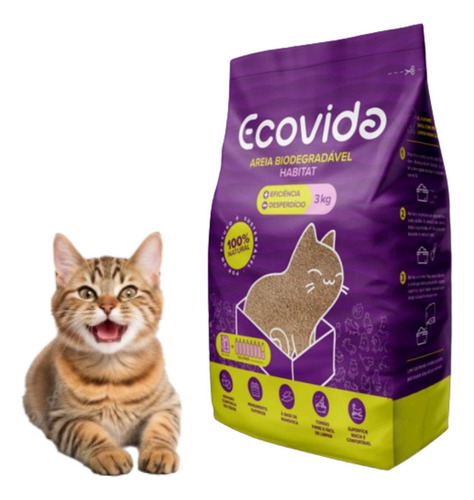 Ecovida Areia Biodegradável Fina Higiênica para Gatos 3kg