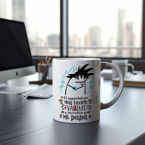 Taza Papá El Mejor Súper Heroe Goku Deformitos Flork 325ml