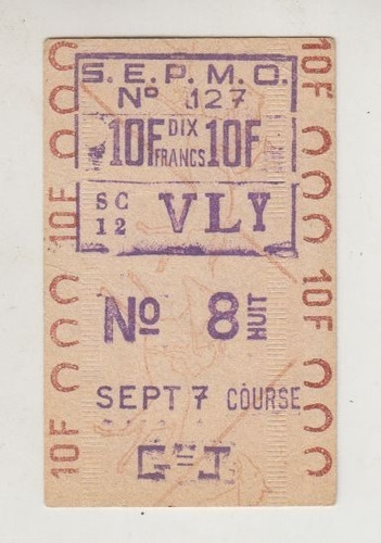 Antiguo Ticket De Carrera De Caballos Turf Francia Vintage 