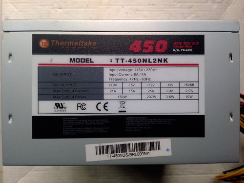 Fuente De Poder Real Atx 450w Tt-450nl2nk Thermaltake