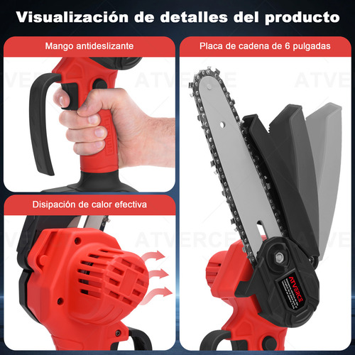 Atverce Mini Motosierra Eléctrica Inalámbrico Podar 6in Atverce 2 *1300mah battery *3Chain