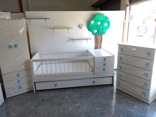 Imagen 2 de 10 de Combo Juego Dormitorio Bebé Cuna Funcional Ropero Chifonier