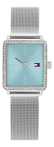 Tommy Hilfiger Reloj Para Mujer Tea Tank 1782789 Mesh 21.3mm Correa Plateado Bisel Plateado Fondo Agua