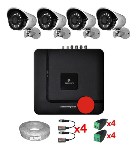 Kit Cctv 4 Camaras Exterior Angulo Amplio Video Hd 1080p