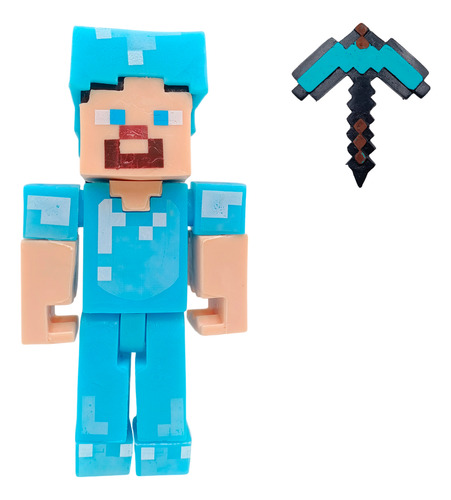 Figura Minecraft Steve Armadura Diamante Articulado/luz Mod2
