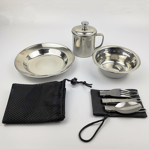 Juego De Cubiertos Portátil Para Acampar De Acero ,