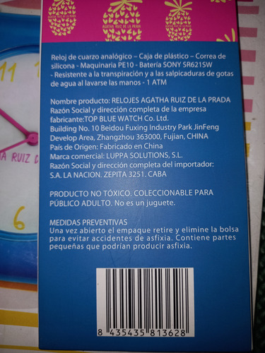 Agatha Ruiz De La Prada, X 2 Relojes Con Fasciculos, Nacion