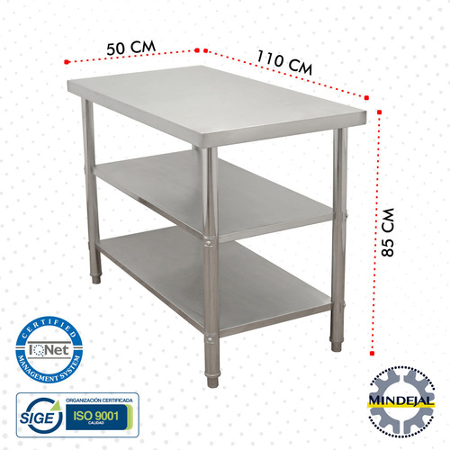 Mesa Isla Doble 100% Acero Inox 110x50x85 Marca Mindejal