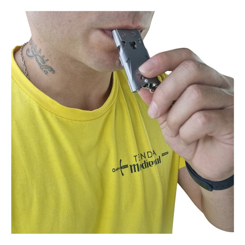 Apito Chaveiro De Emergência Inox 3 Tubos Sobrevivência