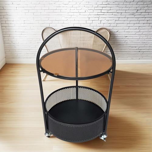 Mesa De Servicio Vidrio Dos Niveles Ruedas Con Seguro