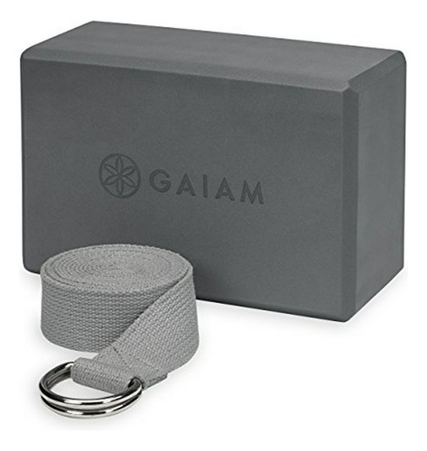 Gaiam Yoga Bloque De Yoga + Correa Conjunto, Gris.