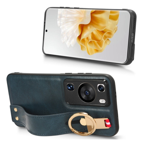 C Funda De Piel Con Correa Azul Para Huawei P60/p60 Pro
