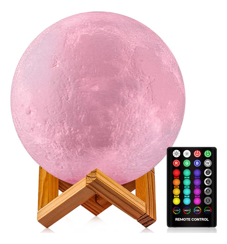 Lampara Luna Luz Noche 16 Color Soporte Control Remoto Usb