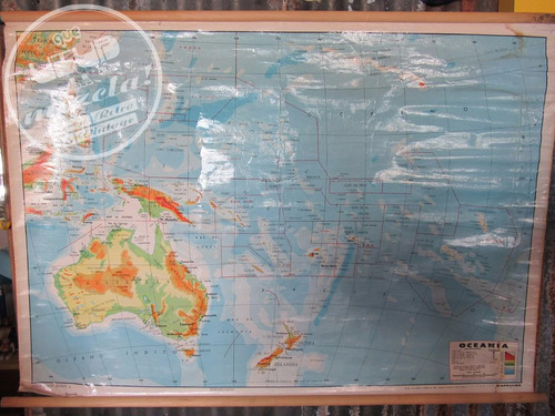 Mapa Escolar Oceanía Entelado Vintage Ideal Decoración