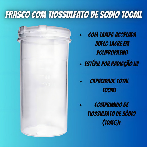 Pote Frasco P/ Amostras Com Tiossulfato 100ml Estéril 50 Und