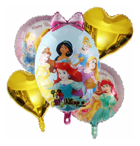 Set De 5 Globos Princesas Ovalo Fiesta Infantil Cumplaños
